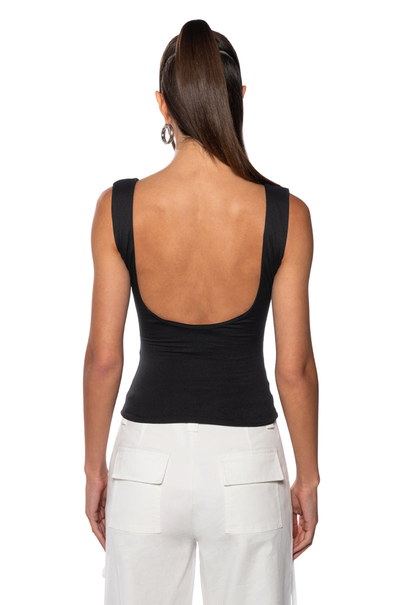 Detail View Kaya Sweetheart Cut Low Back Tank Top In Black