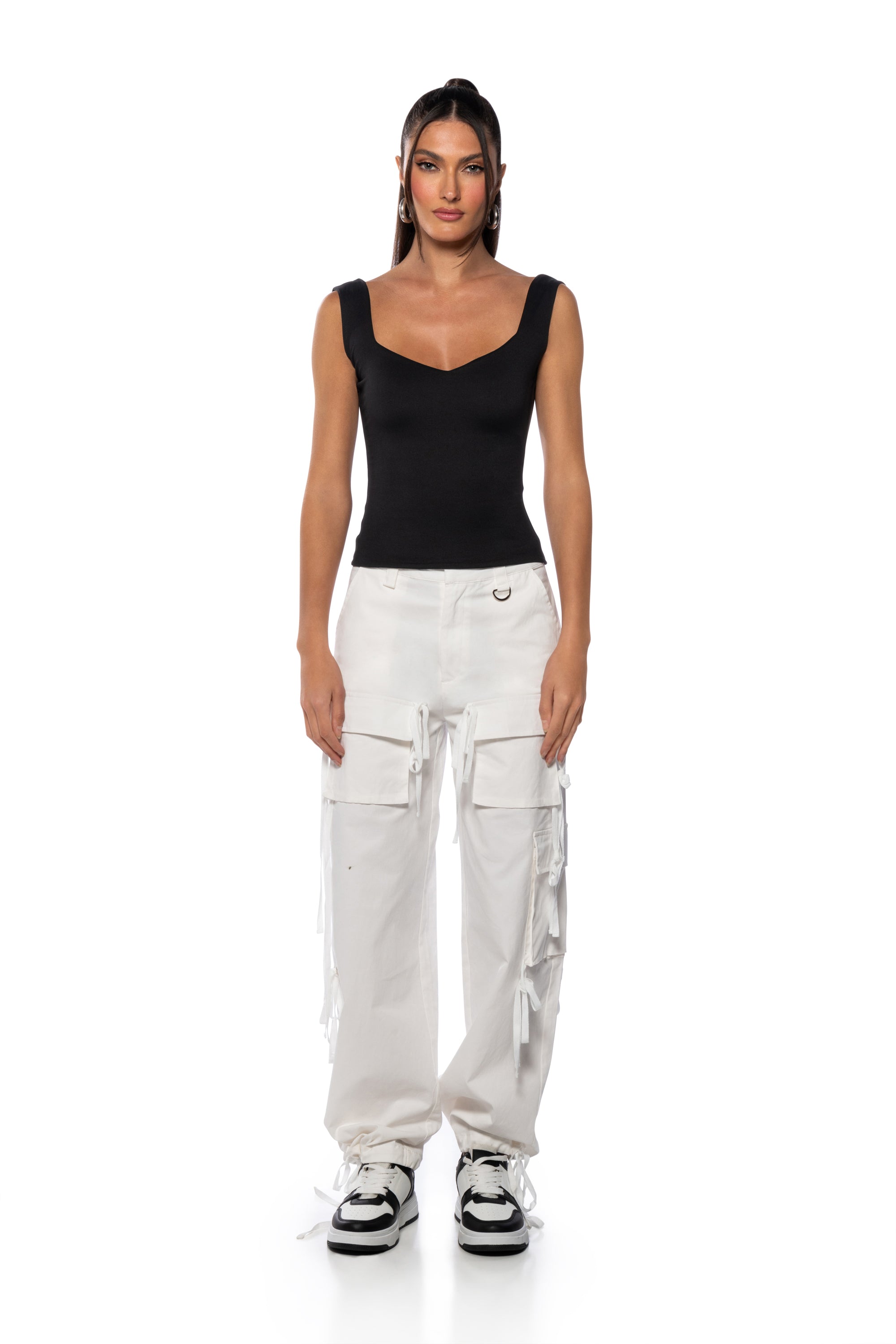 Extra View Kaya Sweetheart Cut Low Back Tank Top In Black