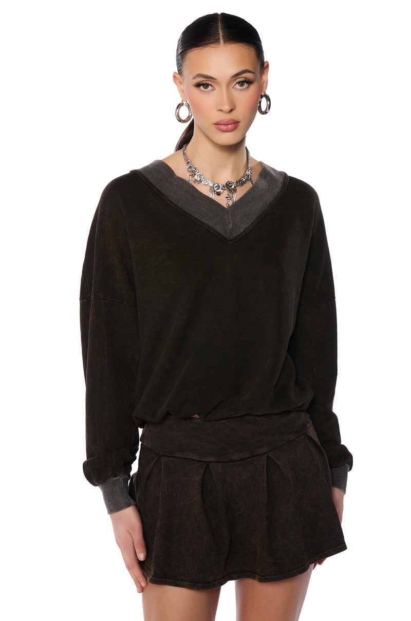 KAYLANI V NECK SWEATSHIRT IN CHARCOAL GREY view 0