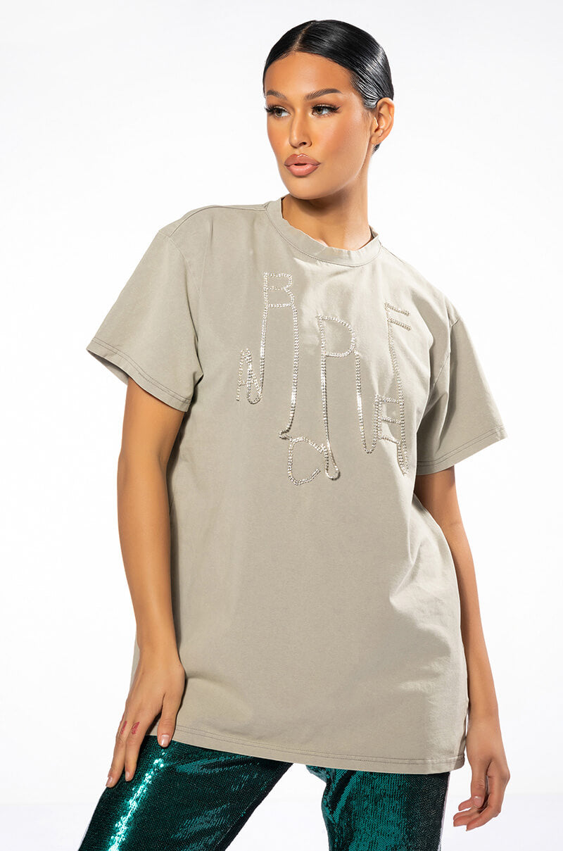 Side View Keep Em Guessing Rhinestone Embellished Tshirt