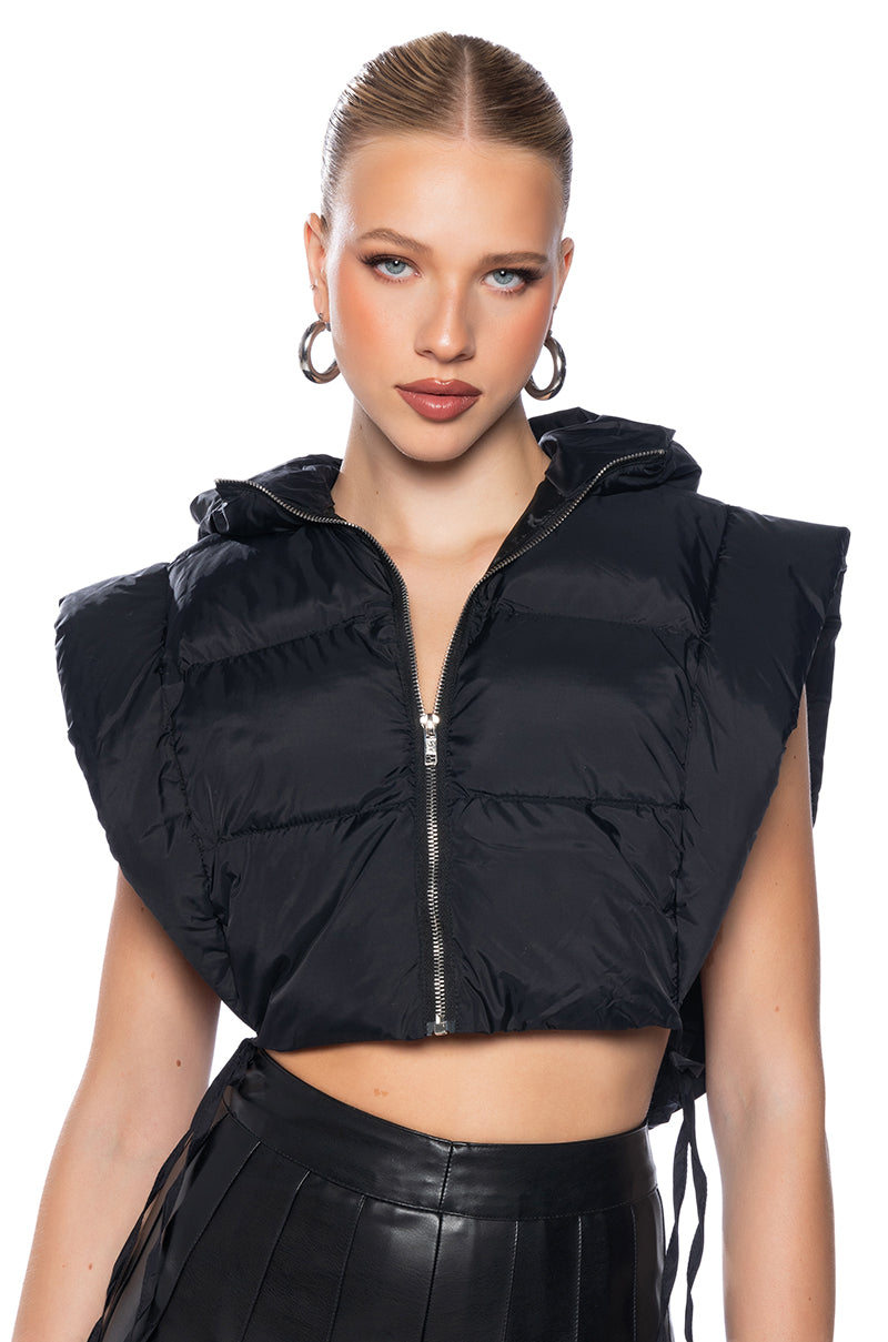 Side View Keep It Casual Self Tie Puffer Vest 1