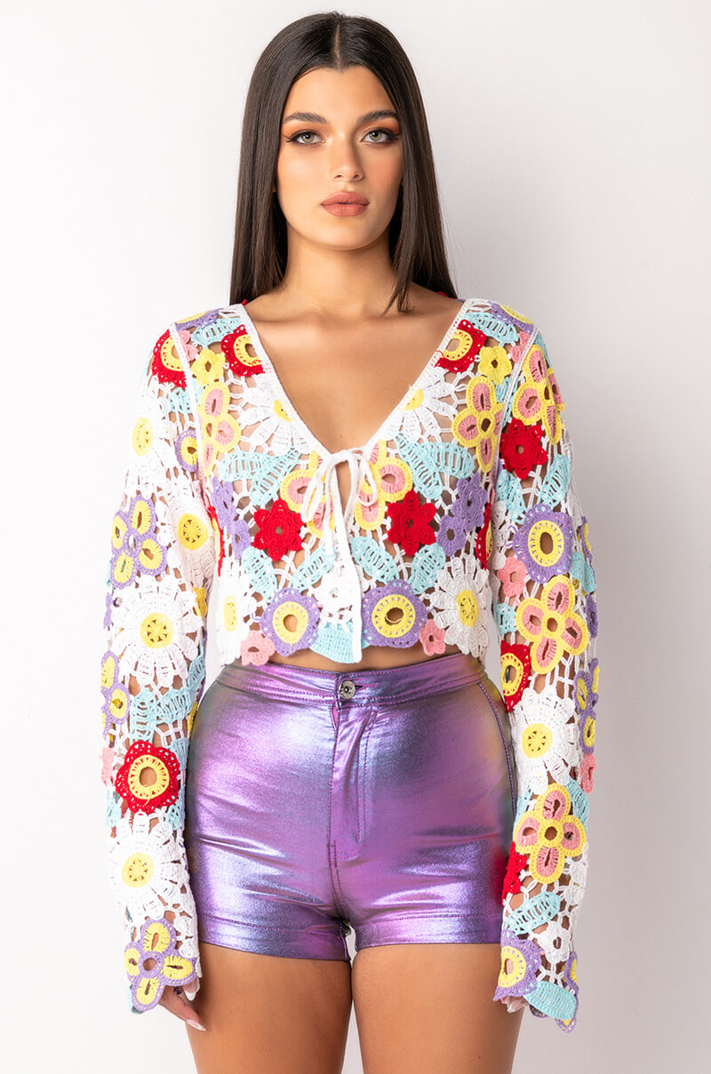 Extra View Keep It Crochet Tie Front Top