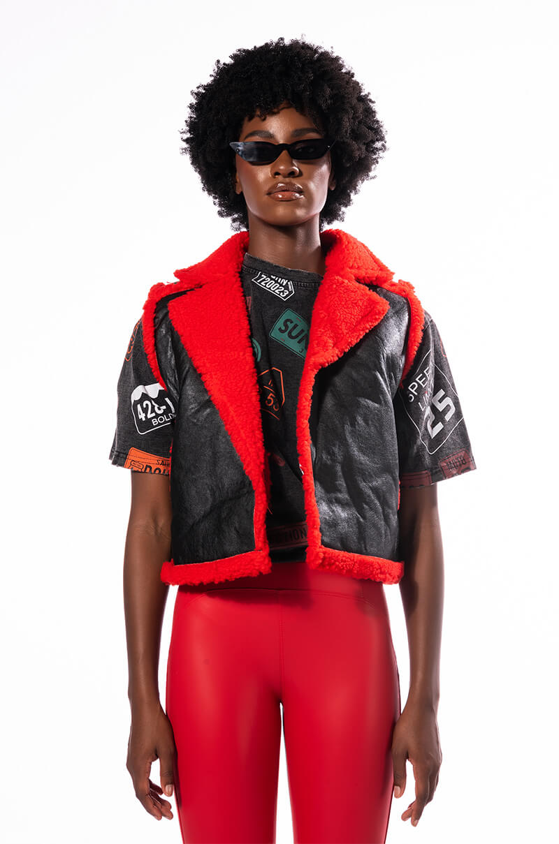 Detail View Keep It Cute Teddy Lined Pu Vest