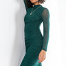 Front View Keep It Low Key Long Sleeve Midi Ruched Dress