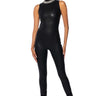 Front View Keep It Simple Faux Leather Funnel Neck Jumpsuit