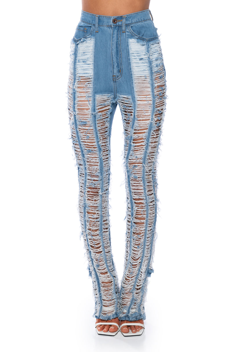 Detail View Keep It Together Fully Distressed Straight Jeans