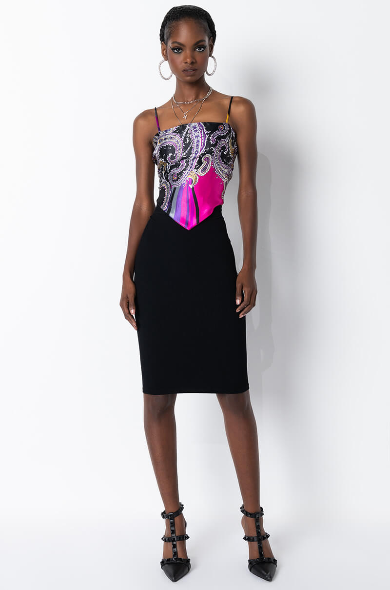 Detail View Keep Lookin Paisley Print Scarf Top in Black Multi