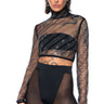 Front View Keep Me Bodied Embellished High Neck Crop Top In Black Multi