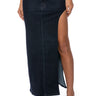 Front View Keep Up High Cut Denim Midi Skirt