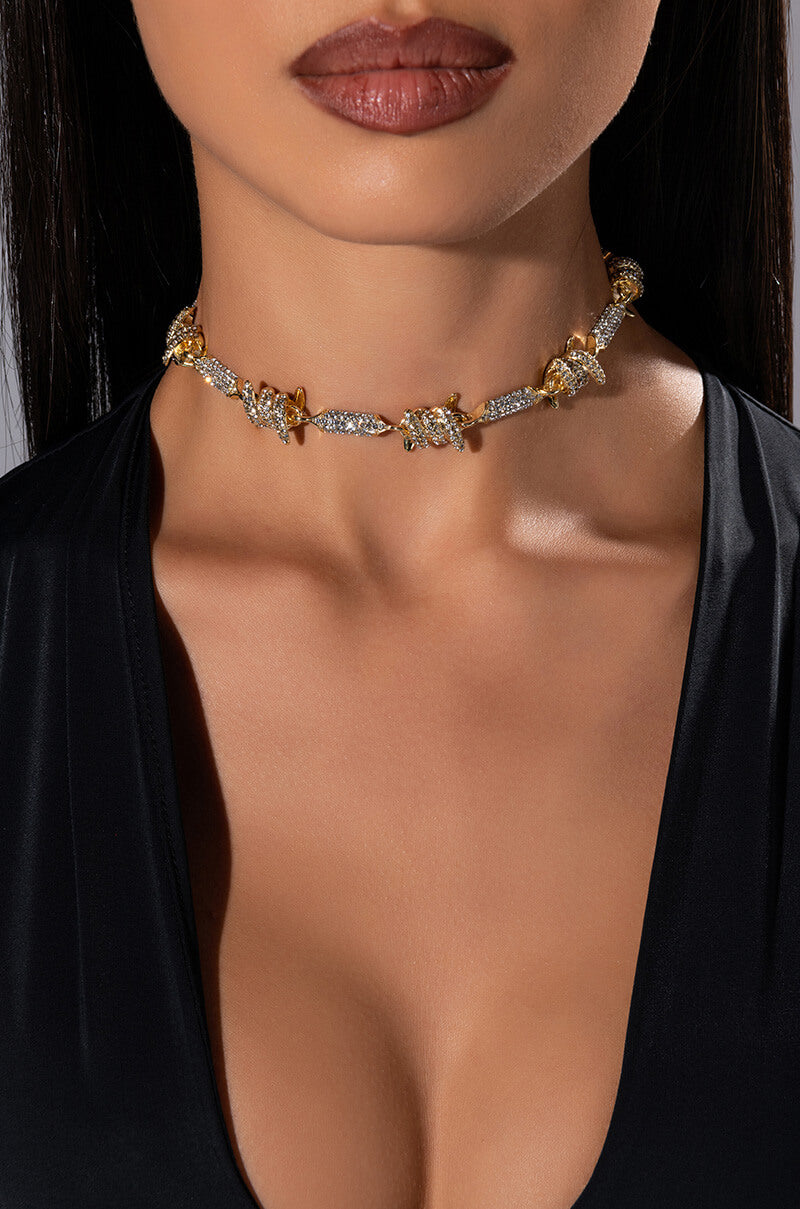 Front View Keep Your Distance Barbed Wire Rhinestone Choker