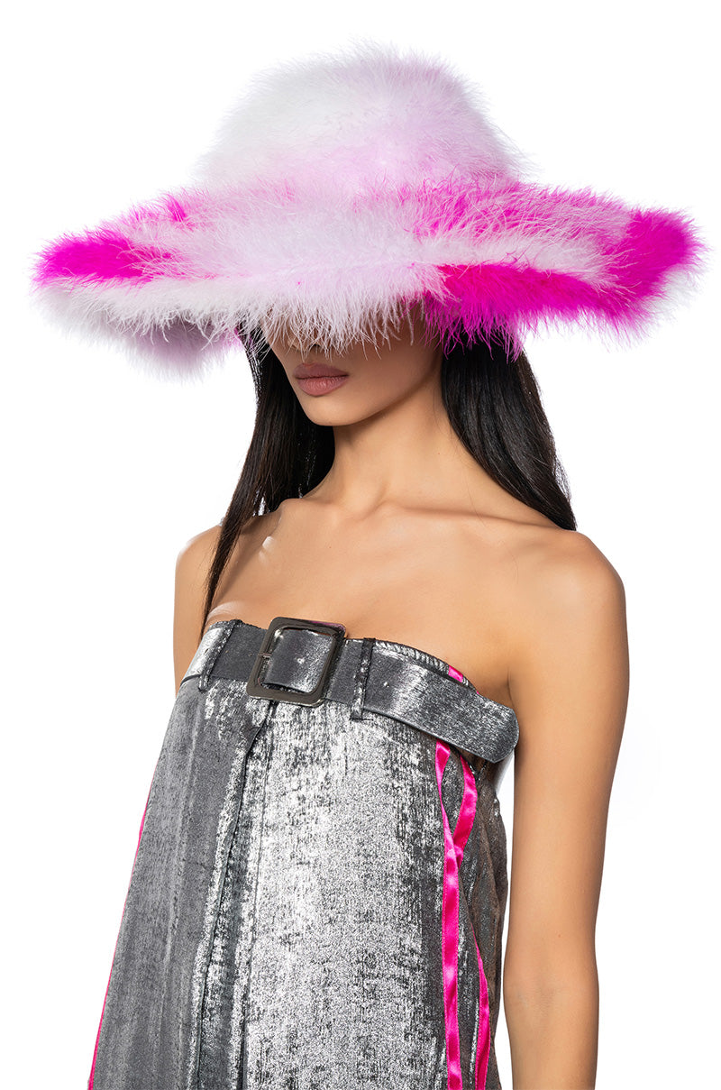 Front View Keke Genuine Feather Wide Brim Hat 0