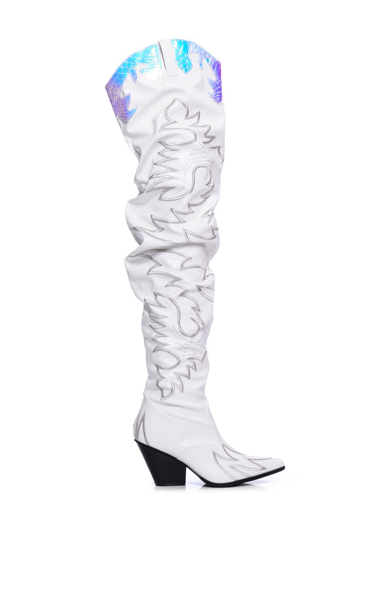 Side View Kelsey Over The Knee Western Boot In White
