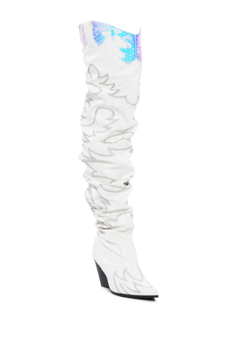 Back View Kelsey Over The Knee Western Boot In White