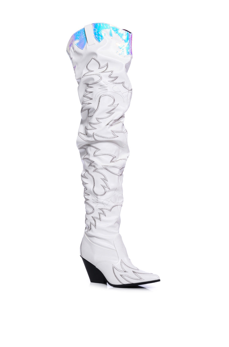 Back View Kelsey Over The Knee Western Boot In White