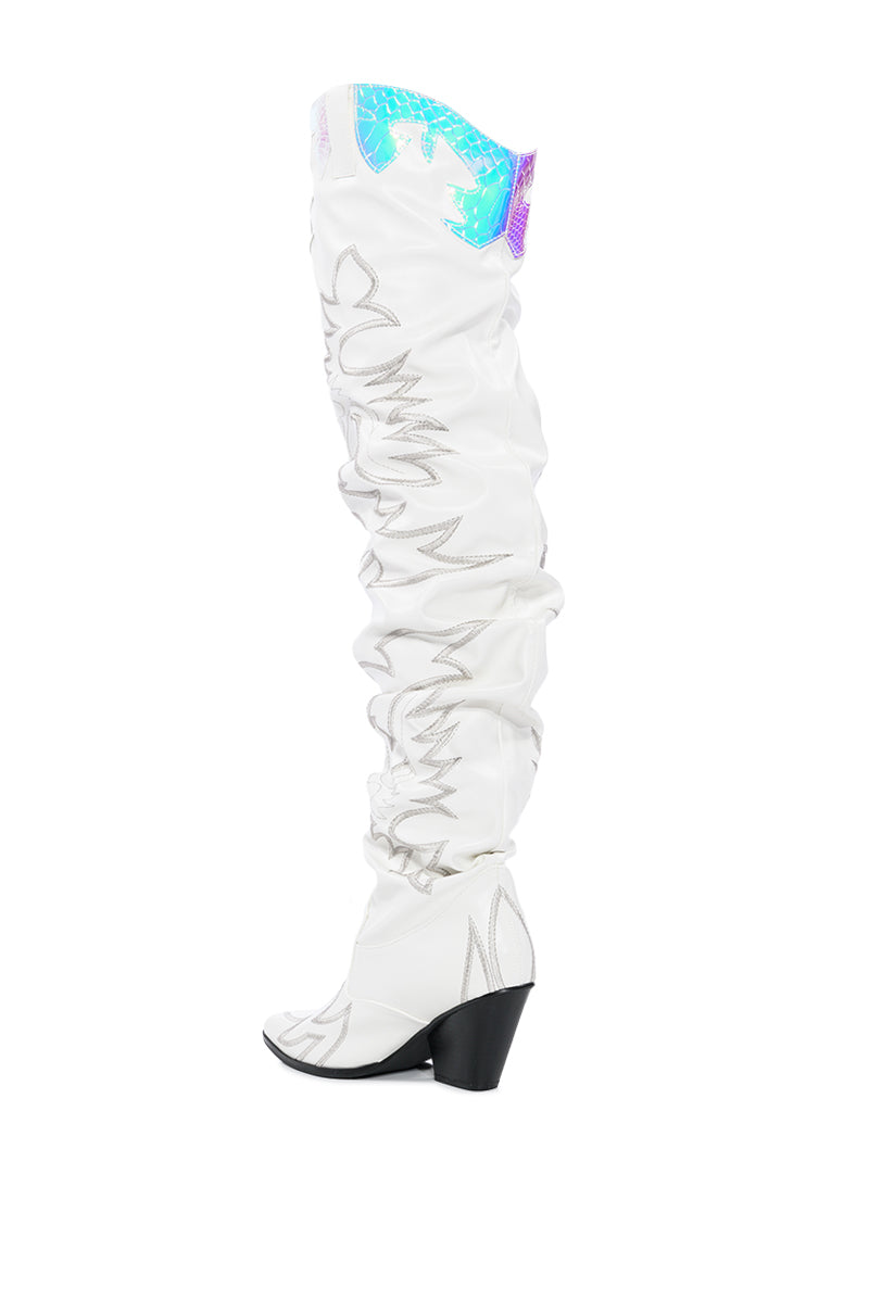 Detail View Kelsey Over The Knee Western Boot In White