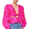 Front View Kenna Brocade Tie Front Cutout Blouse