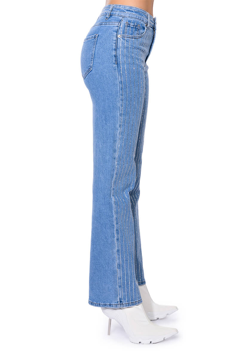 Extra View Kick Back Pinstripe Rhinestone Wide Leg Jeans