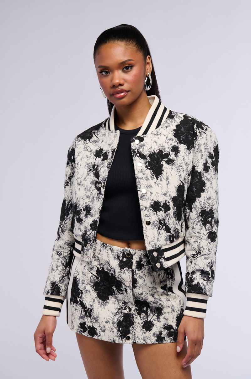Front View Kickback Brocade Bomber