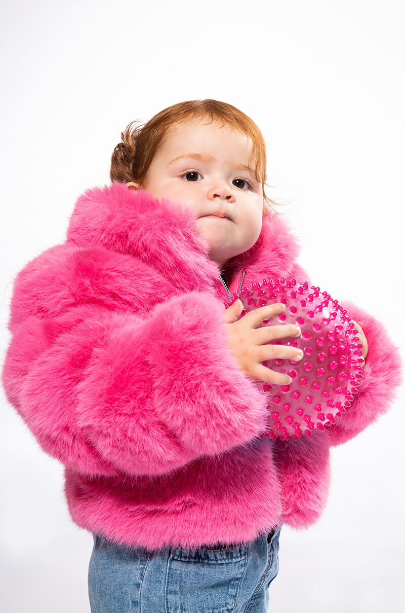 Girl Kids Pink Fur Coat KIDS BARBZ FAUX FUR JACKET