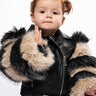 Front View Kids Veneta Moto Jacket With Faux Fur Arm