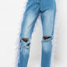 Front View Kiki Riki Best In Show Denim Pants With Tulle in Light Blue