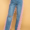 Front View Kiki Riki Best In Show Denim Pants With Tulle in Light Pink