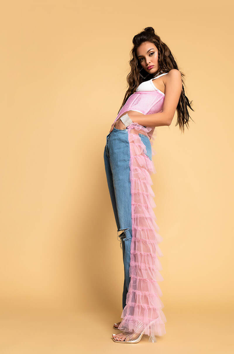  Kiki Riki Best In Show Denim Pants With Tulle in Light Pink 5