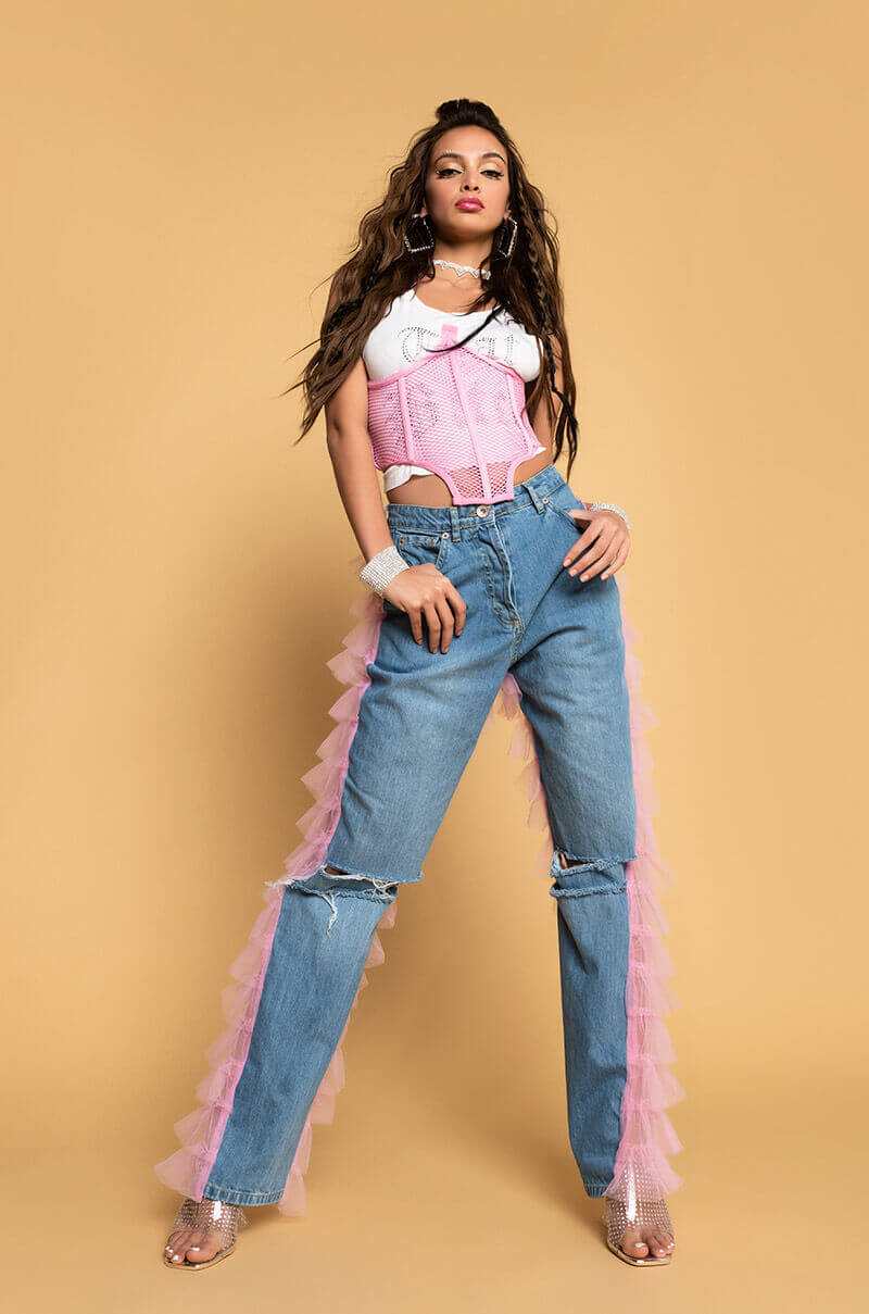  Kiki Riki Best In Show Denim Pants With Tulle in Light Pink 6