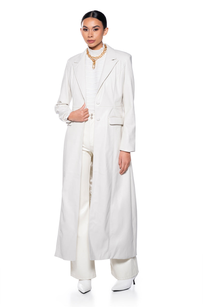 Side View Kim Long Pu Trench With Jacquard Lining