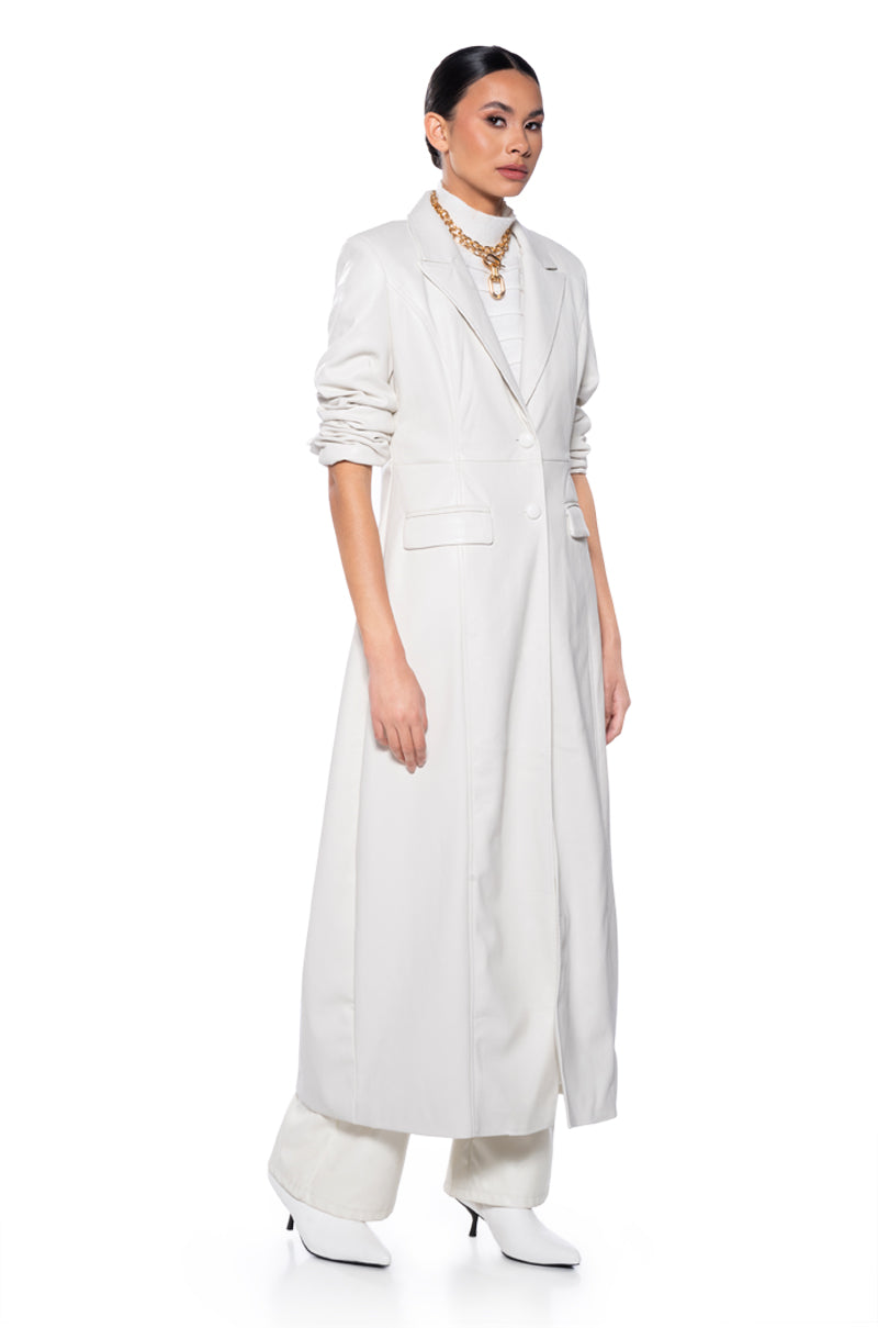 Back View Kim Long Pu Trench With Jacquard Lining