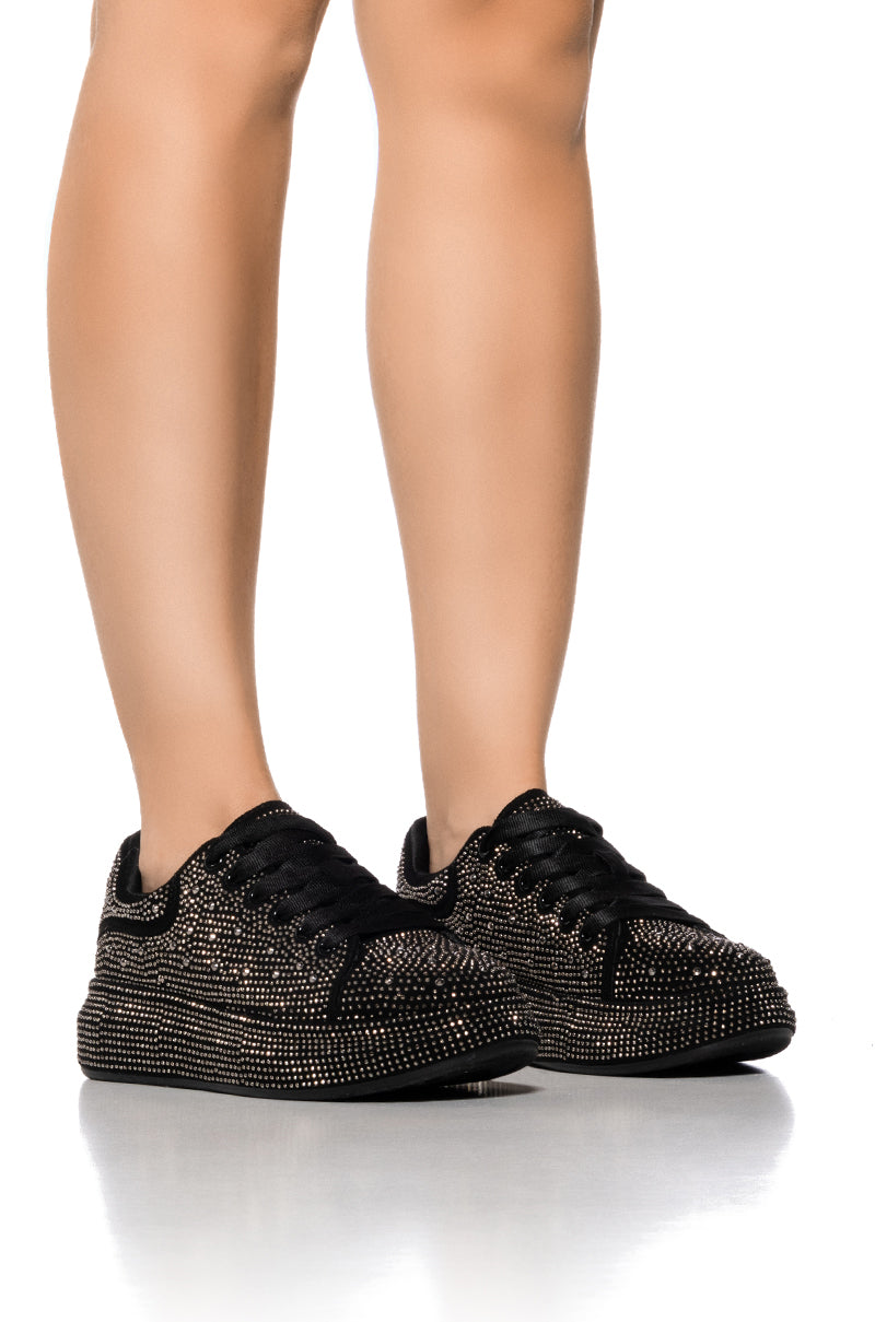 Front View Kingdom Bedazzled Flatform Sneaker In Black