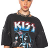 Front View Kiss Studded Cropped Band T Shirt