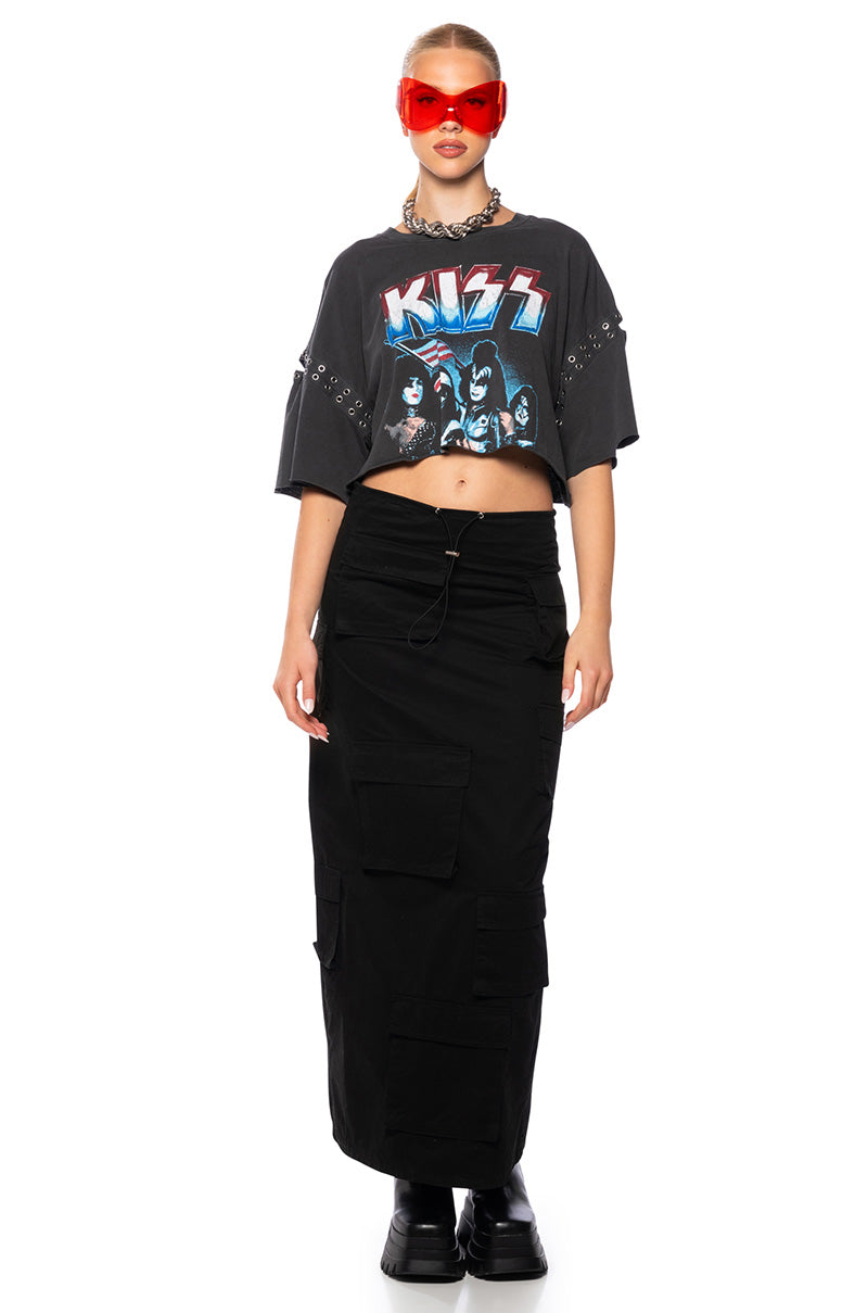 Back View Kiss Studded Cropped Band T Shirt 2