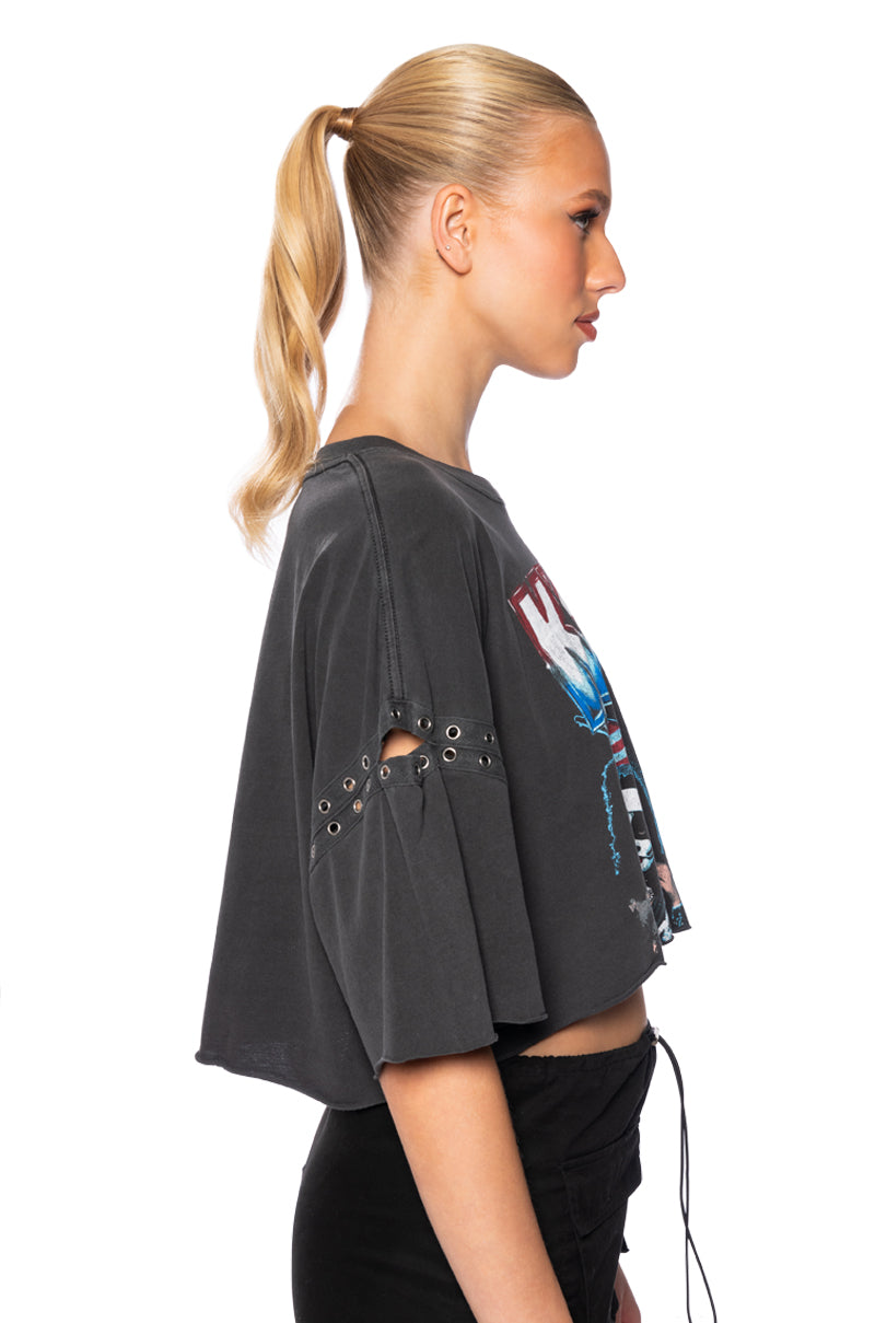 Full View Kiss Studded Cropped Band T Shirt 4