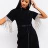 Front View Kiss The Ring Fringe T-shirt Dress in Black