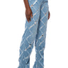 Front View Kit Criss Cross Distressed Straight Leg Jeans