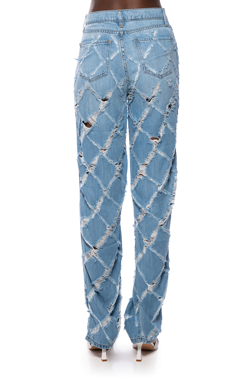 Extra View Kit Criss Cross Distressed Straight Leg Jeans