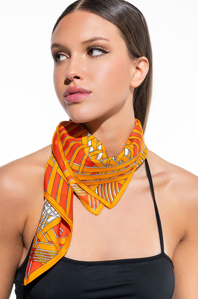 Front View Knighted Orange Satin Scarf