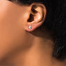 Close-up side profile of a person wearing a small, round SEXY SET EARRING by RM Manufacturing on their ear. The background is plain, highlighting the earring and the ear. The hair is short and dark, and the skin tone is medium.