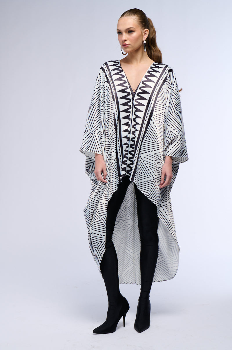 Back View Kona Printed Deep V Kaftan Dress 9