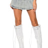 Front View Kristy Pleated Stone Wash Denim Mini Skirt