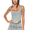 Front View Kristy Stone Wash Denim Corset Top