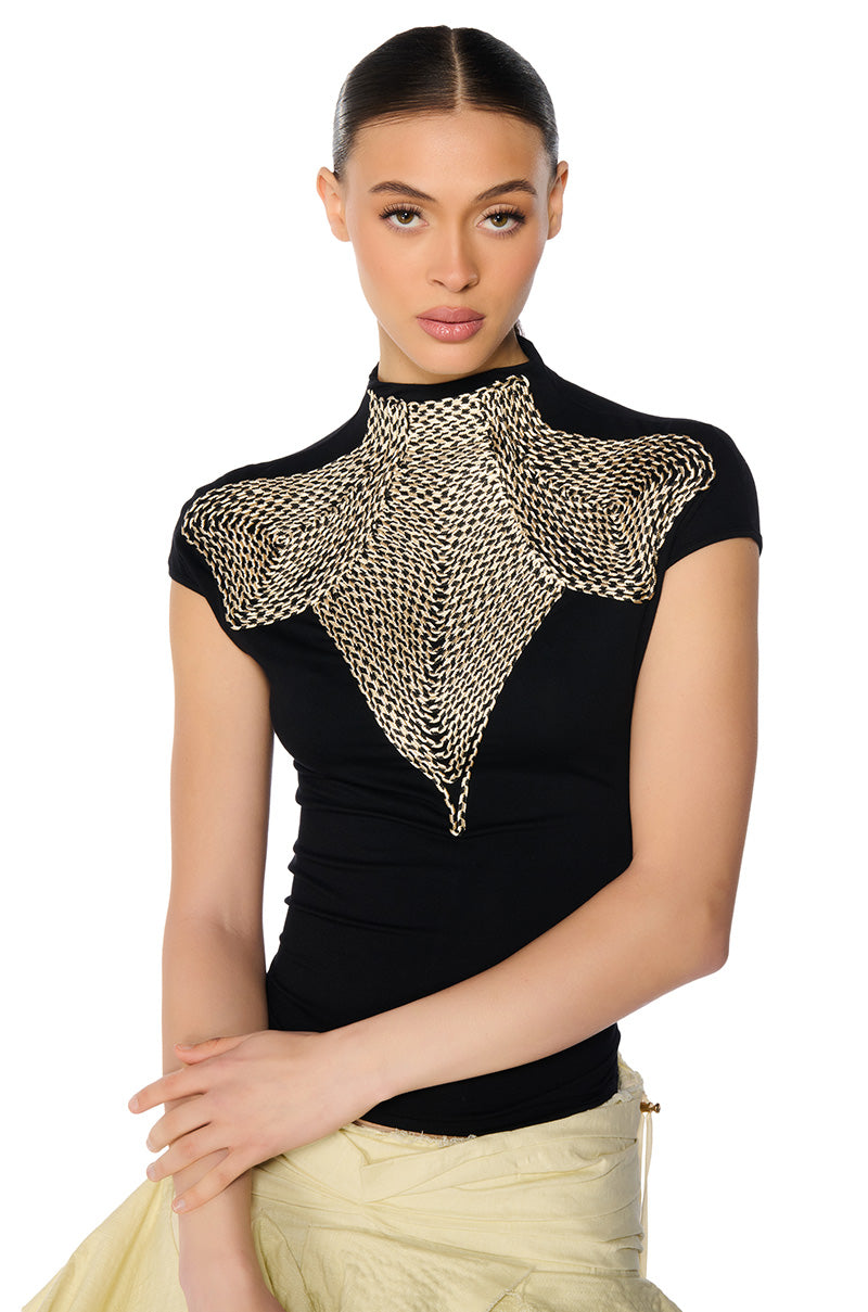 Front View Kylar Rope Detail Knit Top