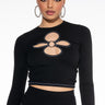 Front View Kylie Cut Out Ribbed Long Sleeve Top