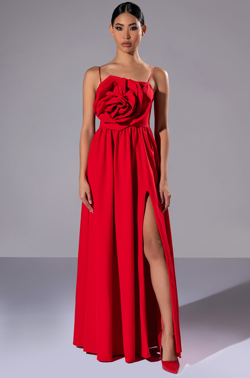 LA FLOR MAXI 3D ROSE DRESS WITH SLIT view 0