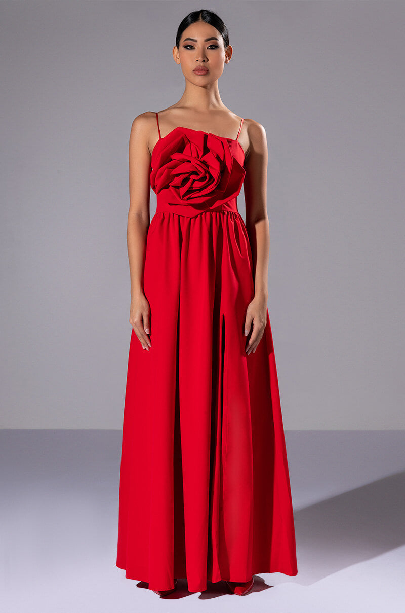 Side View La Flor 3d Rose Maxi Dress With Slit