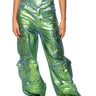 Front View La Isla Metallic Cargo Jeans In Green