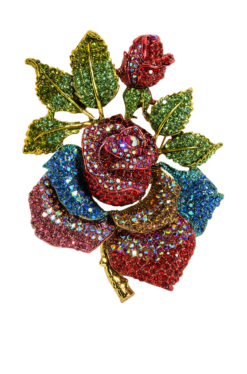 Side View La Vie En Rose Embellished Floral Brooch 1