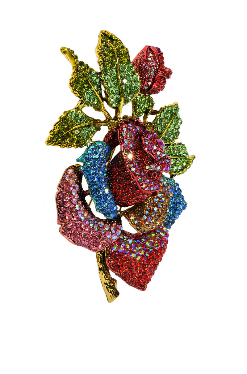 Back View La Vie En Rose Embellished Floral Brooch 2