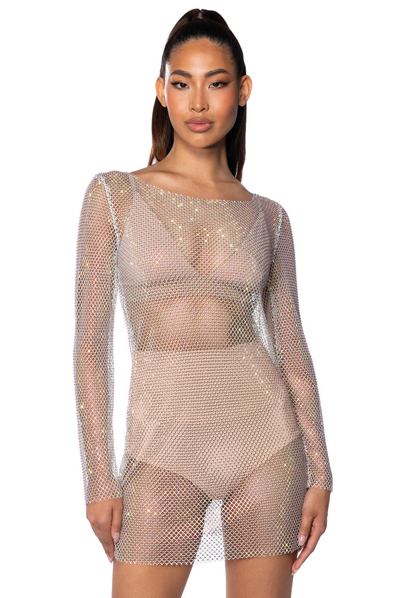 Front View Labyrinth Embellished Mini Dress In White 0